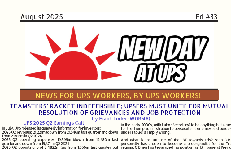 Teamsters’ Racket Indefensible; UPSers Must Unite for Mutual Resolution of Grievances and Job Protection