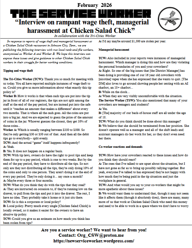 Interview on rampant wage theft, managerial harassment at Chicken Salad Chick